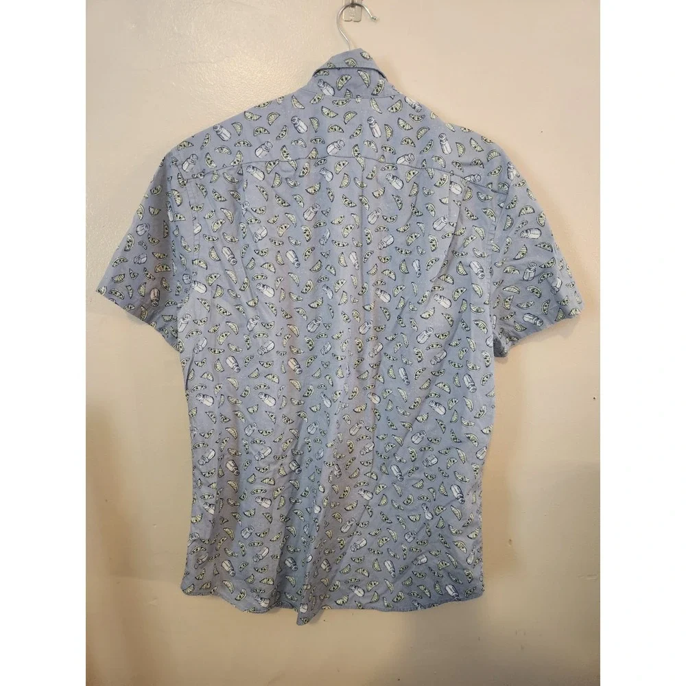 J. CREW MERCANTILE Flex Shirt Mens M Blue Button Down Lime And Salt Short Sleeve